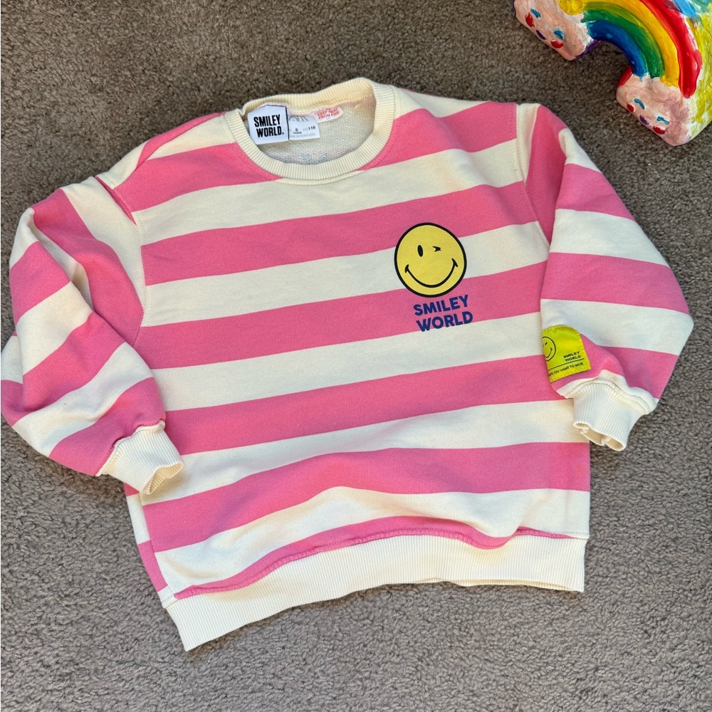 Zara Pink and Cream Striped Smiley Sweatshirt